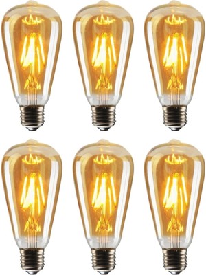 Edison Rustik LED Ampul 6'lı Eko Paket Amber E27 Duy Armut Tipi ST64 Dekoratif