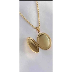 Ateşin Online 316L Çelik Gold Renk Kapaklı Fotoğraf Koyulabilen Kadın Kolye