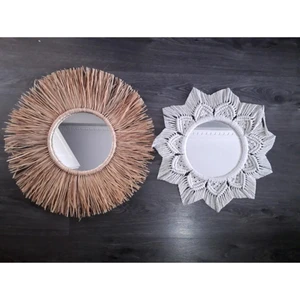 Bh Bohem Handmade Makrome Rafya Ayna Duvar Süsü 2li Set B041