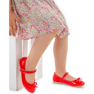 Kiko Kids Fiyonklu Cırtlı Kız Çocuk Babet Ayakkabı 201 Rugan Kırmızı