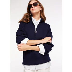 Fermuarlı Yaka Geniş Fit Düz Lacivert Kazak Kadın Katten