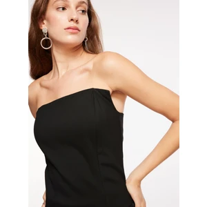 Straplez Yaka Düz Siyah Kadın Bluz F3WL-BLZ2