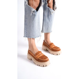 MB1190-TB Kalın Taban Lüx Süet Taba Kadın Kolej Loafer