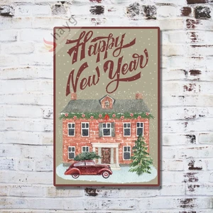 Hayg Equipment Happy New Year Metal Dekoratif Vintage Levha - Alüminyum Duvar Tabelası - 15cm x 22,5cm
