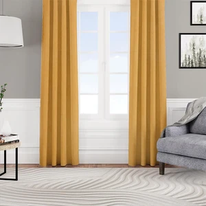Kadife Dokulu Fon Perde Pilesiz Tek Kanat Sarı