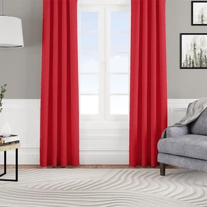 Fon Perde Özel Ölçüye Uygun Kadifemsi Pilesiz Bohem Salon Otel Oturma Çocuk Odası Tek Kanat Kırmızı