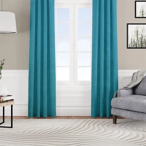 Kadife Dokulu Fon Perde Pilesiz Tek Kanat Mavi