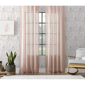 Keten Görünümlü Düz Tül Perde Pilesiz Pudra Pembe
