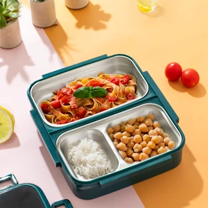1392 Çelik 3 Bölmeli Yemek Termosu Beslenme Kutusu Lunchbox Sefer Tası Yeşil