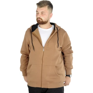 Mode Xl Erkek Sweatshirt Kapşonlu Zippered Basic 20543 Sütlükahve