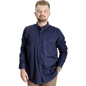 Büyük Beden Gömlek Gabardin Çift Cep Kapaklı 20360 Lacivert