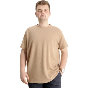 Büyük Beden Erkek T-Shirt Bisiklet Yaka Waffle 20033 Bej