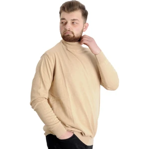 Büyük Beden Erkek Kazak Balıkçı Yaka 22205 Bej