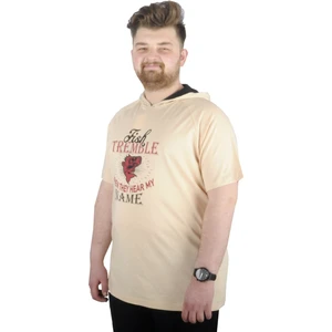 Mode Xl Büyük Beden Tshirt Kapşonlu Act Now 22128 Bej