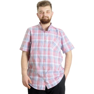 Büyük Beden Erkek Gömlek Ekose Kısa Kollu 23301 Ekru