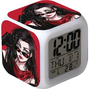 Anime Çalar Saat Tek Parça LED Kare Saat Zaman, Sıcaklık, Alarm, Tarih ile Dijital Çalar Saat (Yurt Dışından)