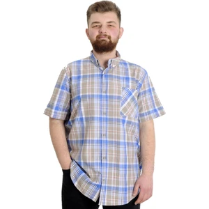 Büyük Beden Erkek Gömlek Ekose Kısa Kollu 23301 Kum