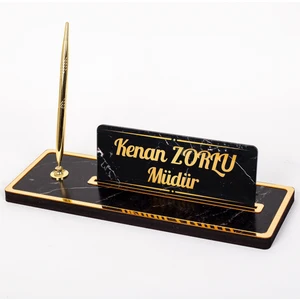 İsimlik Sepeti Mermer Desenli Ahşap Masa Isimliği Yeni Iş Ofis Hediyesi Isimlik
