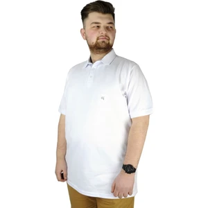 Battal Beden Erkek Tshirt Polo Yaka Nakışlı Klasik Pike 20553 Beyaz