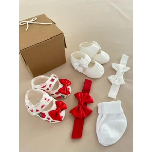 Masal Baby Kids Kız Bebek Desenli Patik / Yeni Doğan Hediyelik / Saç Bantlı Mevlüt Patiği