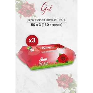 Gül Kokulu Islak Bebek Havlusu 50 x 3 Adet 150 Yaprak
