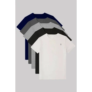 Erkek 5'li Tişört Standart Kalıp Bisiklet Yaka Yazlık Basic Erkek T-Shirt