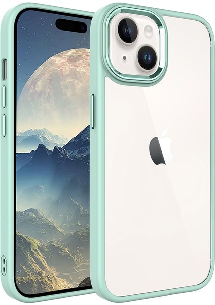 Apple Iphone 15 Plus Kılıf Renkli Silikon Kenarlı Arkası Şeffaf Sert Krom Kapak