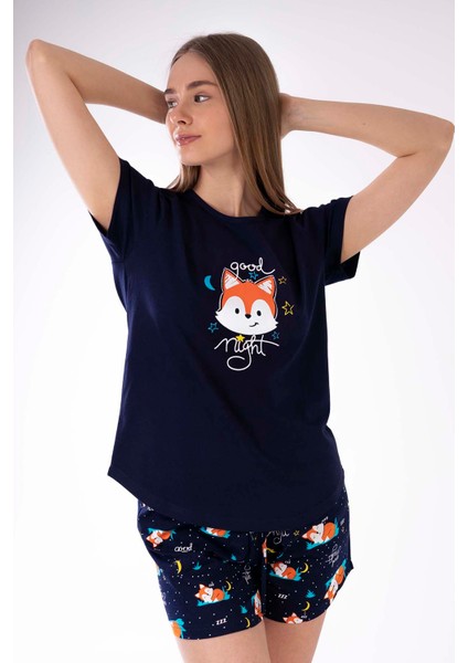 Pamuklu Kadın Kısa Kol Şortlu Pijama Takım