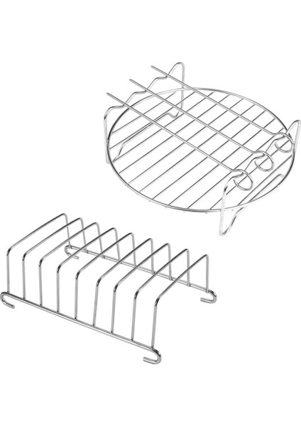 Fritöz Izgarası 3 Şişli Airfryer Aksesuar Teli ve Ekmek Kızartma Rafı, 2'li Paslanmaz Çelik Set