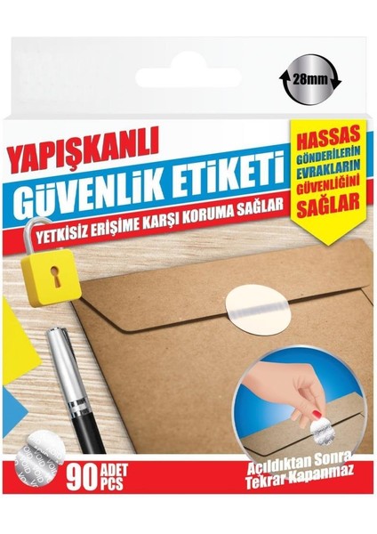 Yapışkanlı Güvenlik Etiketi Güvenlik Bantı 90 Adet 28 mm
