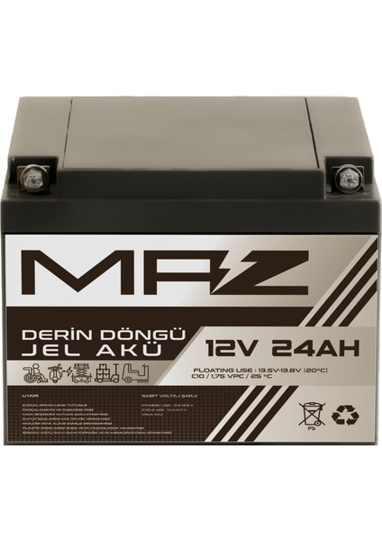 Maz Akü 12 Volt 24 Amper (Ah) Derin Döngü Jel Akü Max Performans