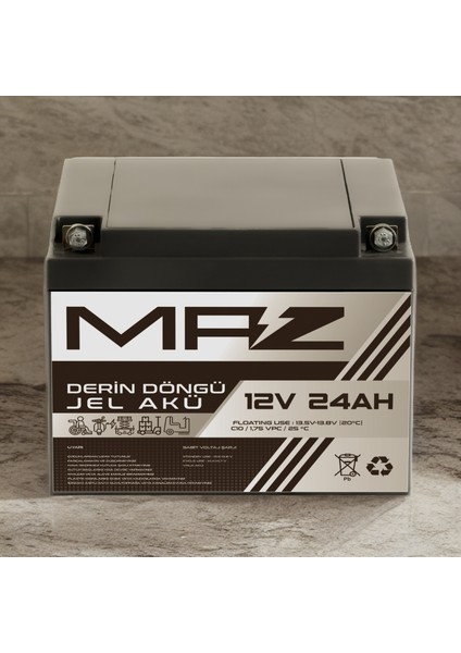 Maz Akü 12 Volt 24 Amper (Ah) Derin Döngü Jel Akü Max Performans