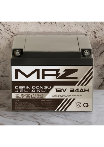 Maz Akü 12 Volt 24 Amper (Ah) Derin Döngü Jel Akü Max Performans