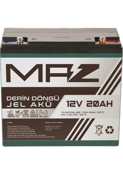 Maz Akü 12 Volt 20 Amper (Ah) Derin Döngü Jel Akü Max Performans