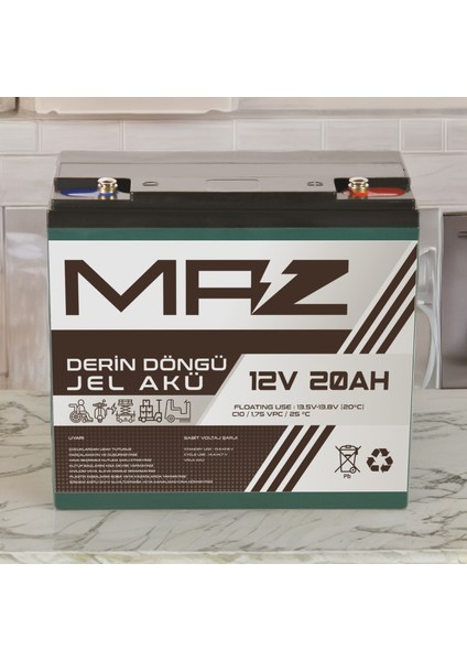 Maz Akü 12 Volt 20 Amper (Ah) Derin Döngü Jel Akü Max Performans