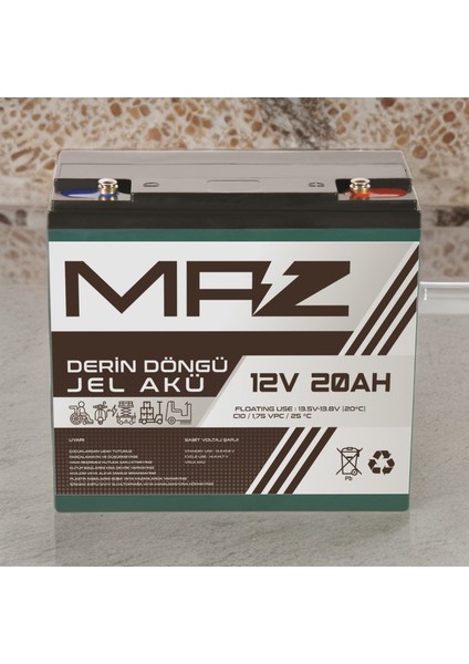 Maz Akü 12 Volt 20 Amper (Ah) Derin Döngü Jel Akü Max Performans