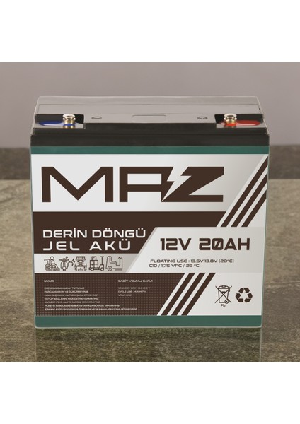 Maz Akü 12 Volt 20 Amper (Ah) Derin Döngü Jel Akü Max Performans