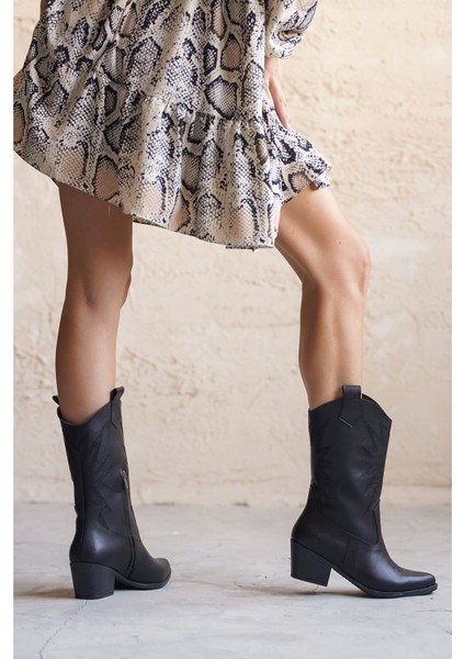 Kadın Costa Kovboy Çizme - Düz Siyah