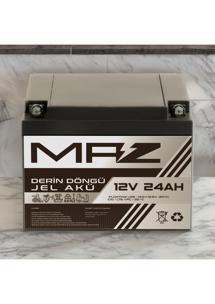 Maz Akü 12 Volt 24 Amper (Ah) Derin Döngü Jel Akü Max Performans