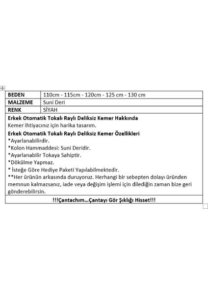 m Erkek Otomatik Tokalı Raylı Deliksiz Kemer fırsatları