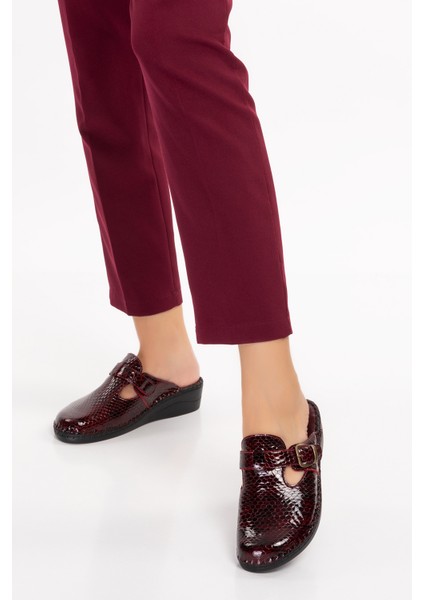 Kadın Bordo Rugan Yılan Desen Ortopedik Terlik fiyatları