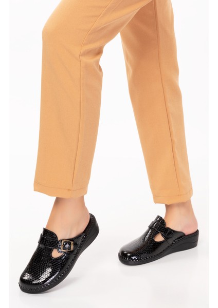 Kadın Siyah Rugan Yılan Desen Ortopedik Terlik fiyatları