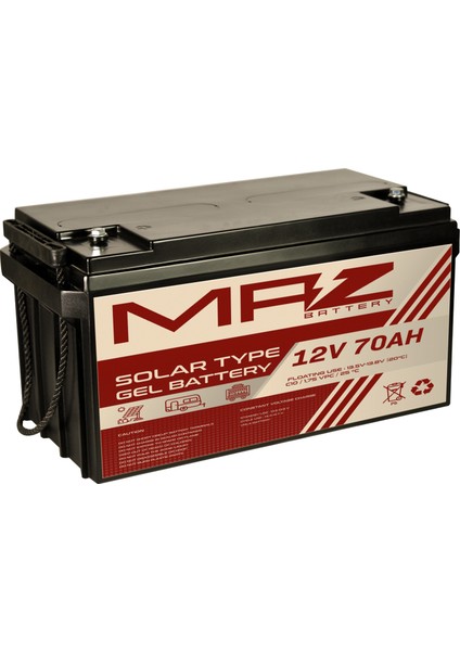 12 Volt 70 Amper Solar Jel Akü 12V 70AH (Yeni Üretim)
