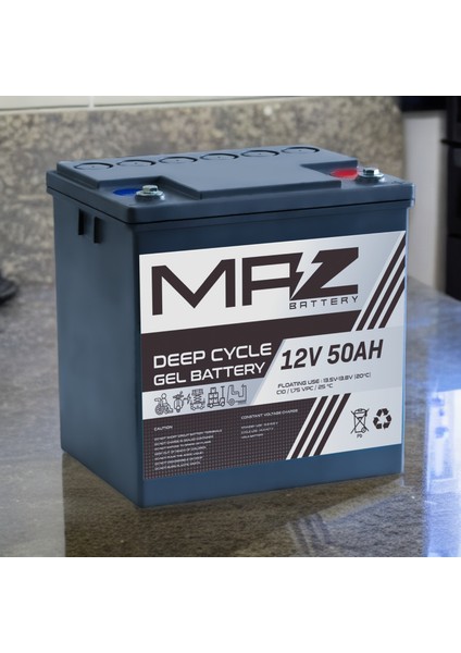 Maz Akü 12 Volt 50 Amper Deep Cycle Jel Akü 12V 50AH Yeni Üretim