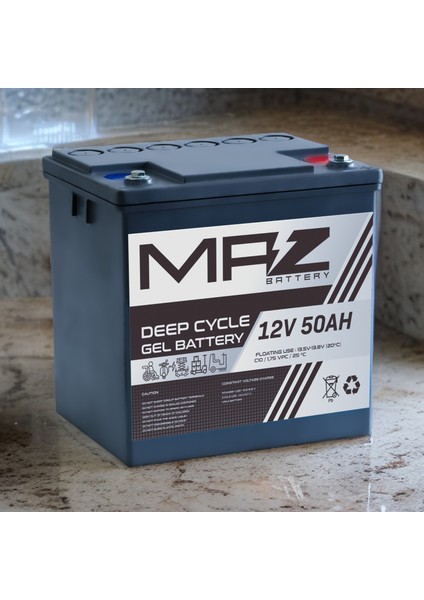 Maz Akü 12 Volt 50 Amper Deep Cycle Jel Akü 12V 50AH Yeni Üretim