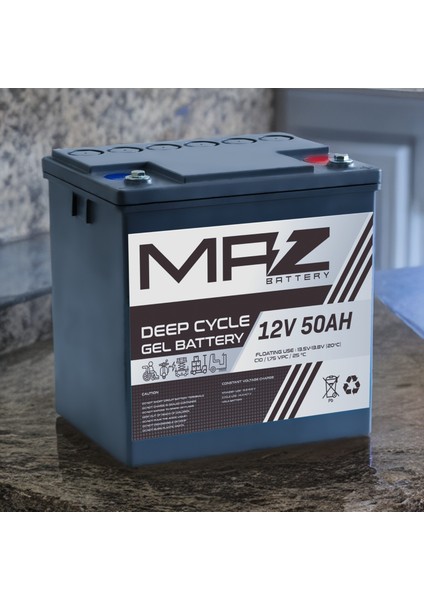 Maz Akü 12 Volt 50 Amper Deep Cycle Jel Akü 12V 50AH Yeni Üretim