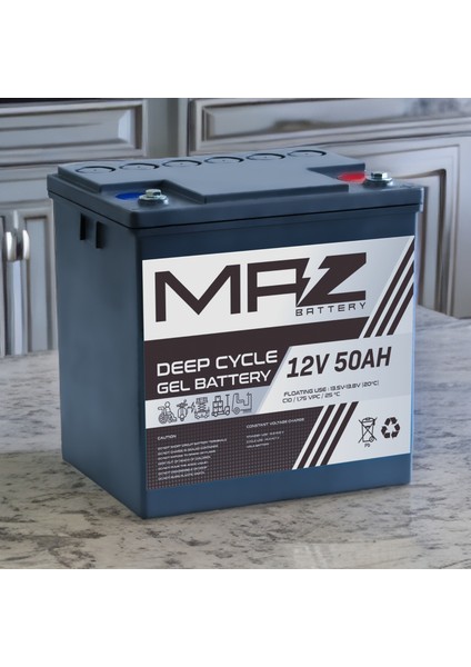 Maz Akü 12 Volt 50 Amper Deep Cycle Jel Akü 12V 50AH Yeni Üretim