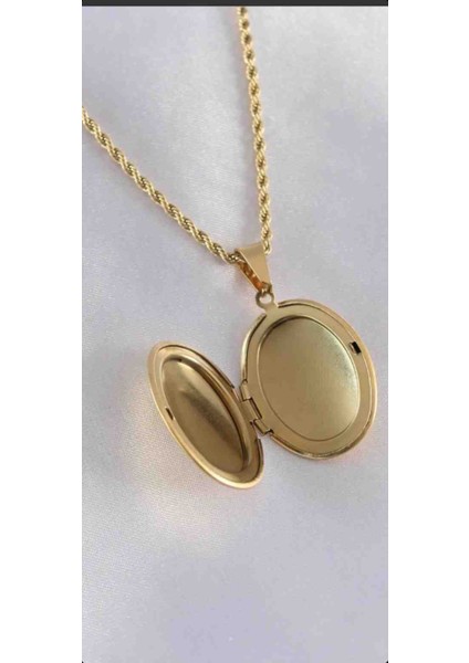 316L Çelik Gold Renk Kapaklı Fotoğraf Koyulabilen Kadın Kolye