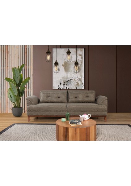 Perla Sofa Madrid Koltuk Takımı Keten Koyu Kahve Kazayağı