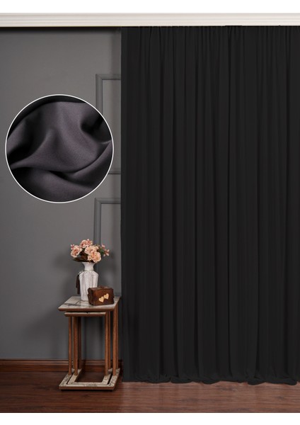 Siyah Loft Daire Yüksek Tavan Tül Perdesi Şifon Queen Krep Ekstraforlu Pileli
